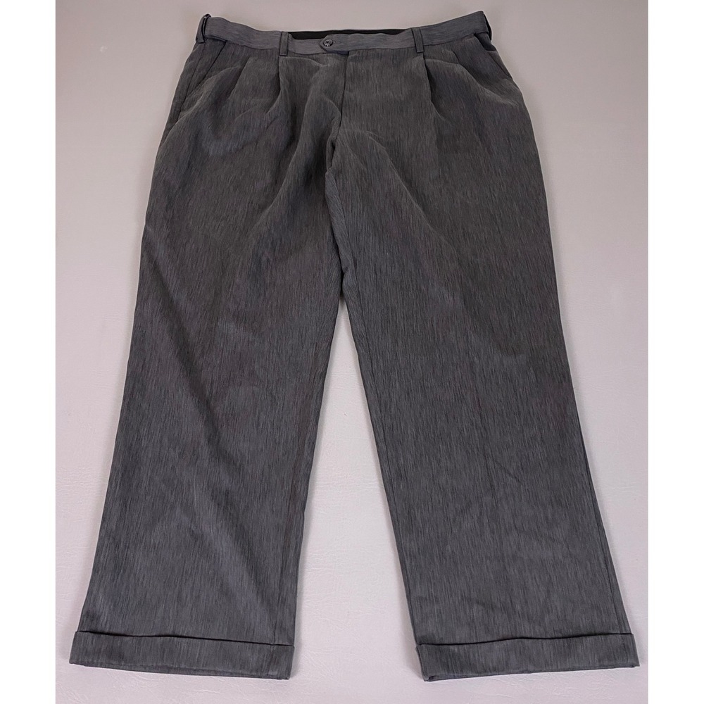 Savane Dress Pants Slacks Men's Size 40x30 Gray Pleated Cuffed Heathered